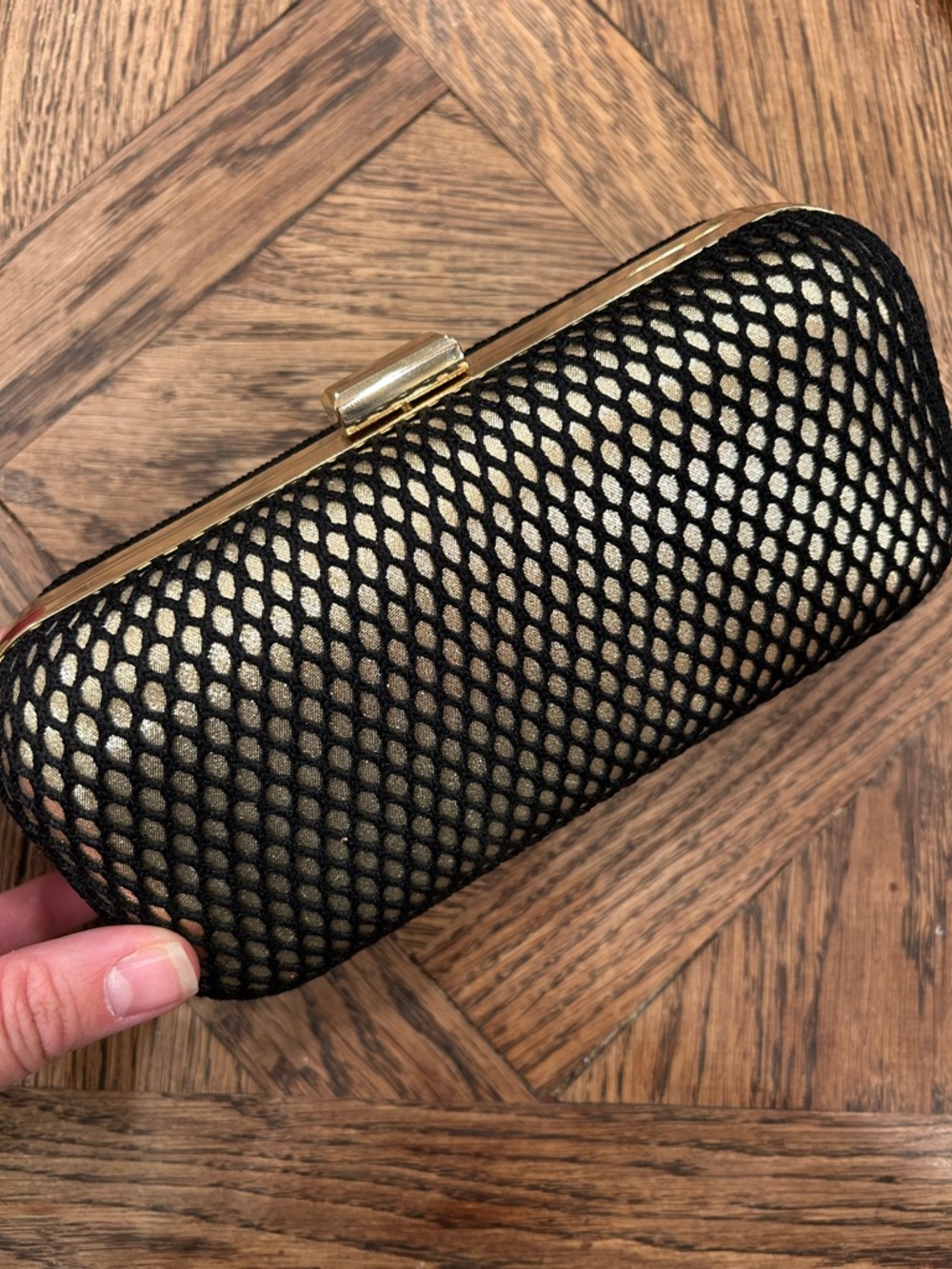 Kate Landry Black and Gold Mesh Clutch